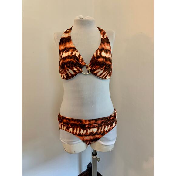 Michael Michael Kors y2k 2000s Fold Over Buckle Bikini Underwire L Tie Dye - Picture 1 of 6